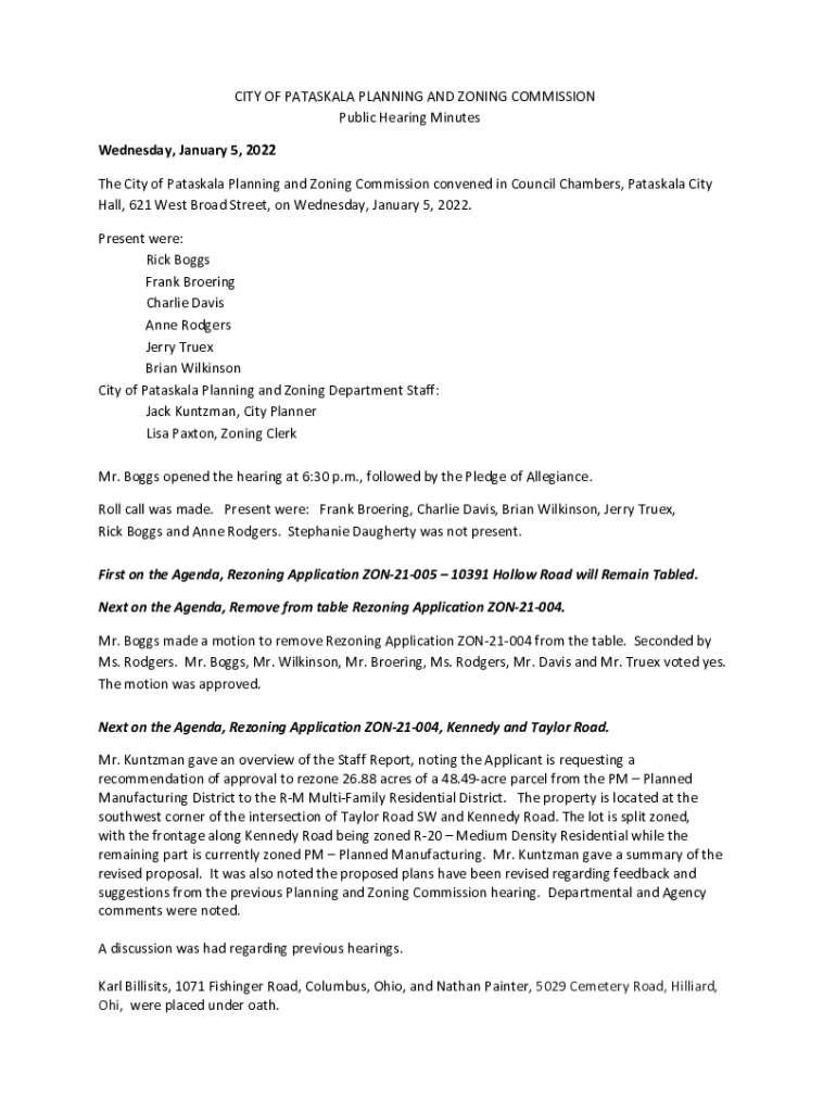 Fillable Online Planning and Zoning Commission Hearing City Of