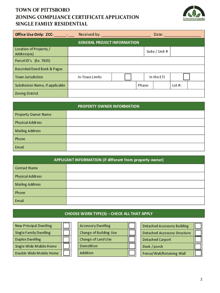 Fillable Online TOWN OF PITTSBORO ZONING COMPLIANCE CERTIFICATE Fax