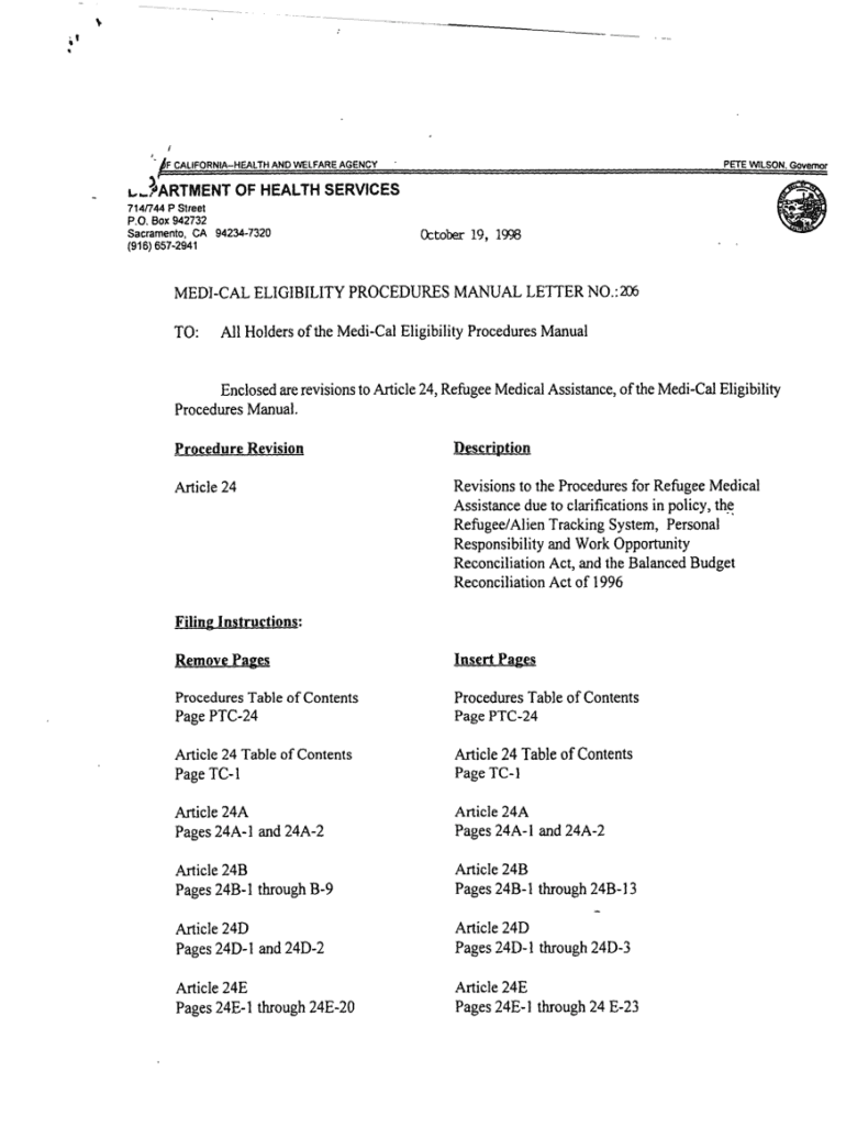 Fillable Online Medi Cal Eligibility Procedures Manual Letter Number