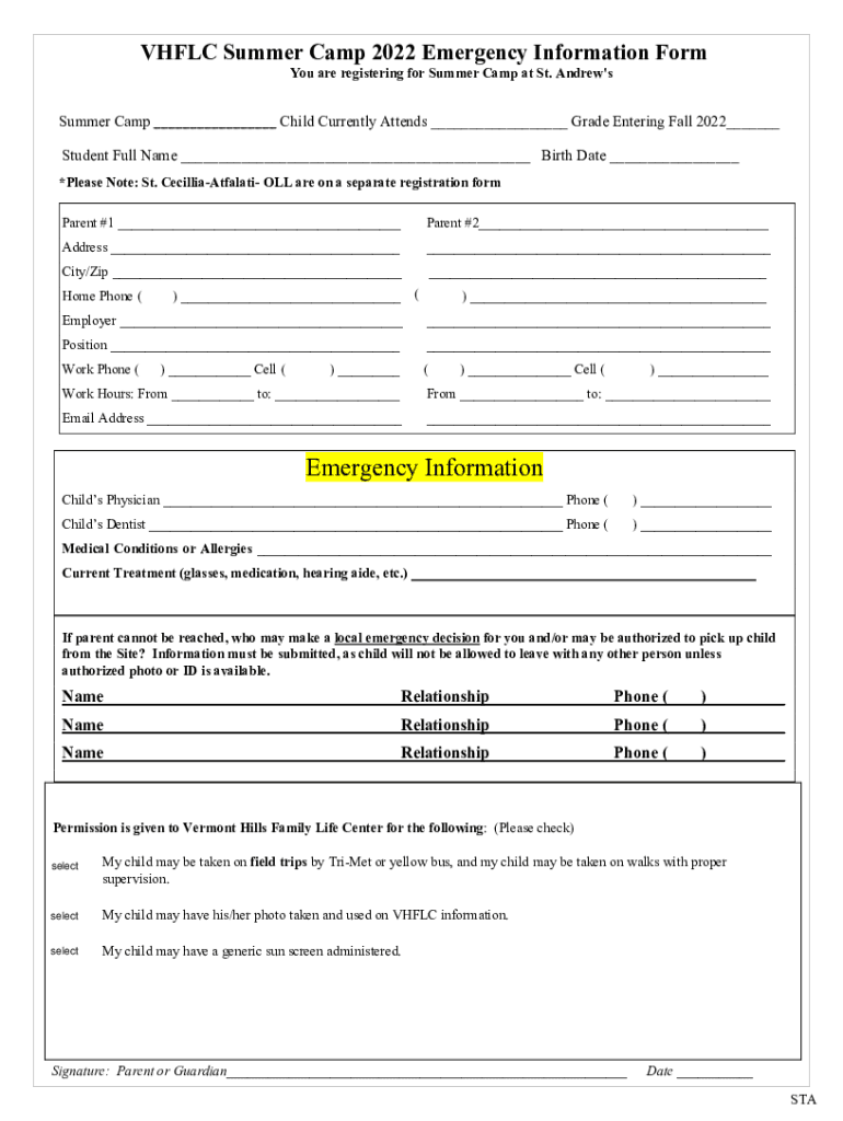 Fillable Online FREE 11+ Printable Summer Camp Registration Forms in ...