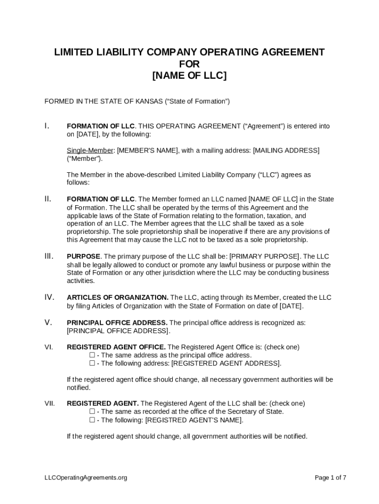 Sample LLC Operating Agreement FindLawFree LLC Operating Agreement