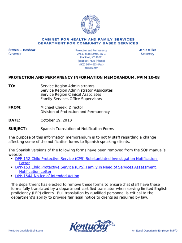 PPIM 1008 Spanish Translation of Notification s Doc Template pdfFiller