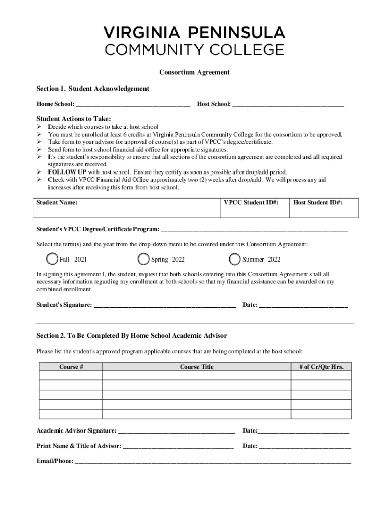 tncc sitesdefaultConsortium Agreement Section 1 Student Acknowledgement Preview on Page 1