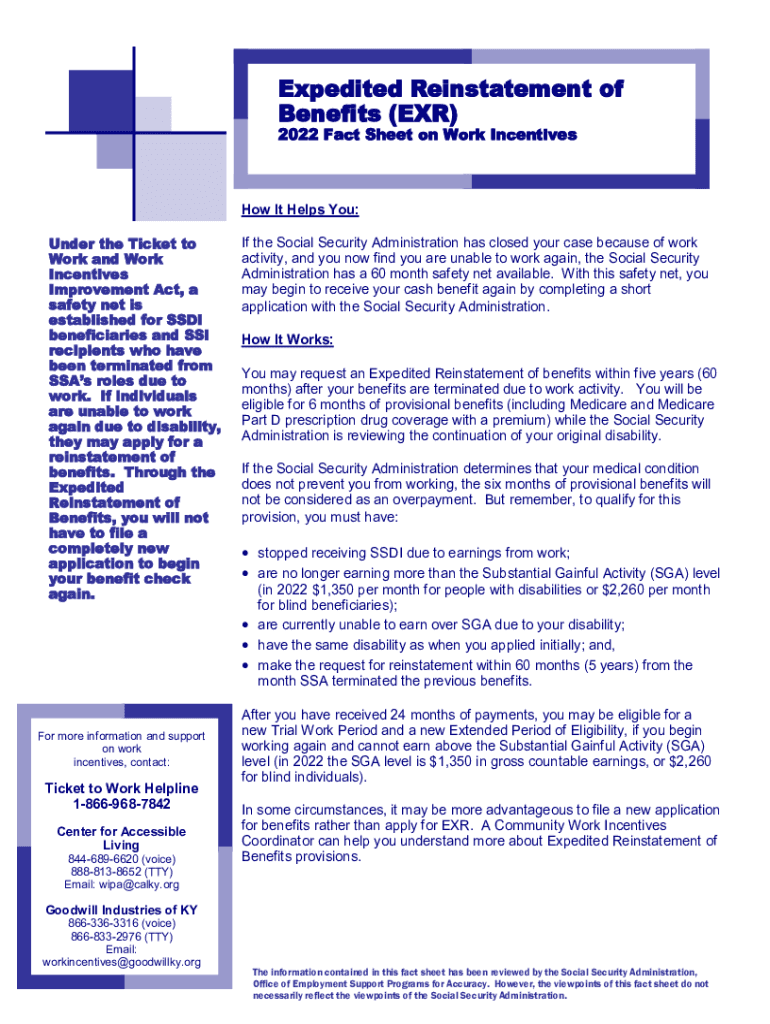 ssa expedited reinstatement form Preview on Page 1