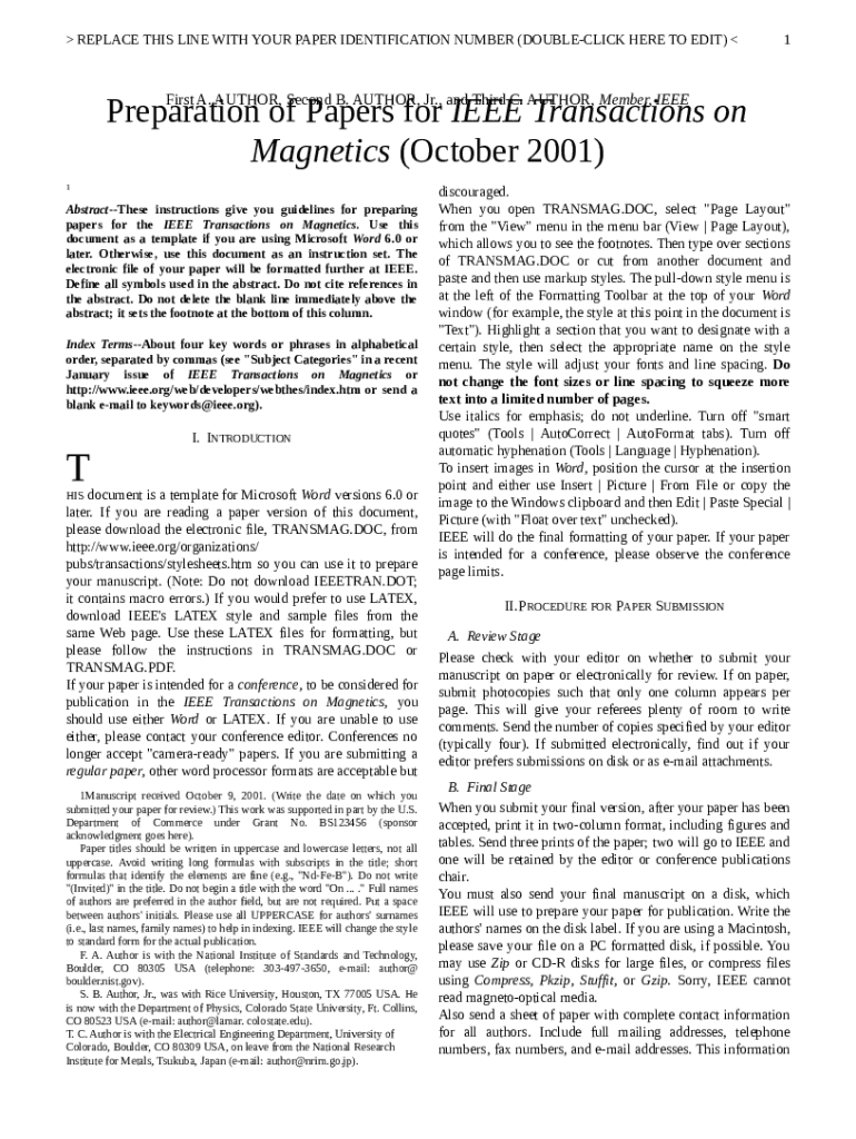 Preparation of papers for IEEE Transactions and Journals IEEE Preparation of papers for IEEE Transactions and Journals IEEE