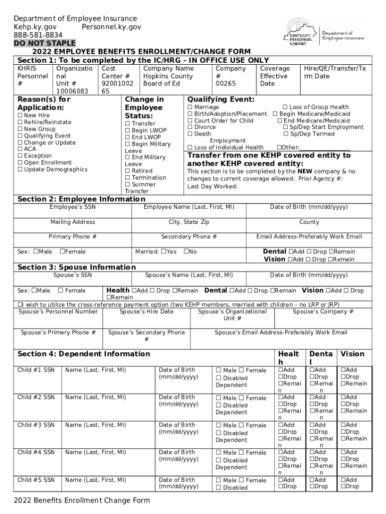 Department of Employee Insurance Kehp.ky.gov Personnel.ky.gov 888581