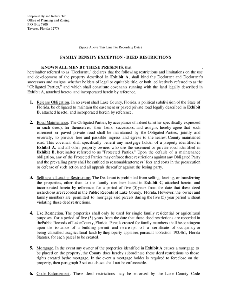 Fillable Online Family Density Exception Deed Restrictions. FDE Deed