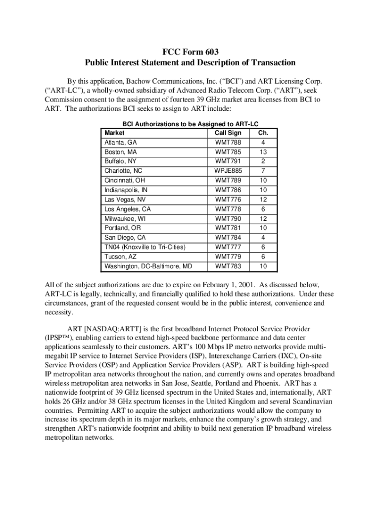 Fillable Online PDF fcc form 603 exhibit 1 public interest statement ...