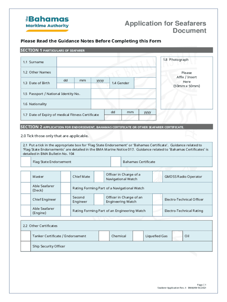 2021 2024 Form Bahamas Application For Seafarers Document Fill Online Printable Fillable