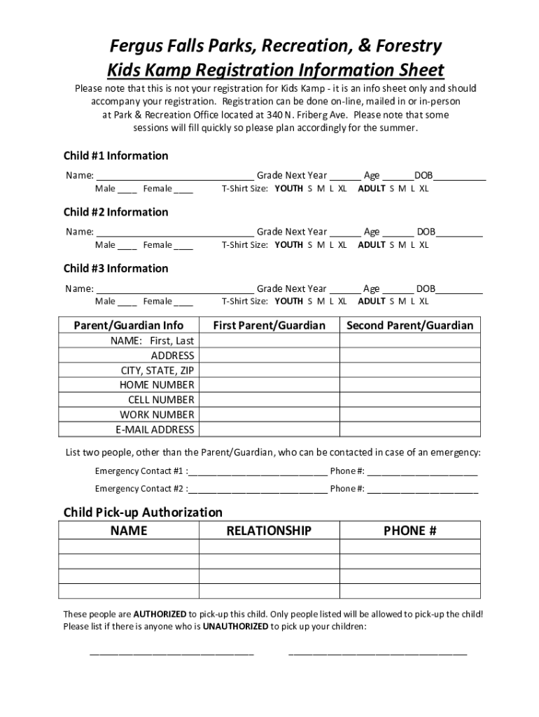 Fillable Online Fergus Falls Parks, Recreation, & Forestry Fax Email ... Preview on Page 1