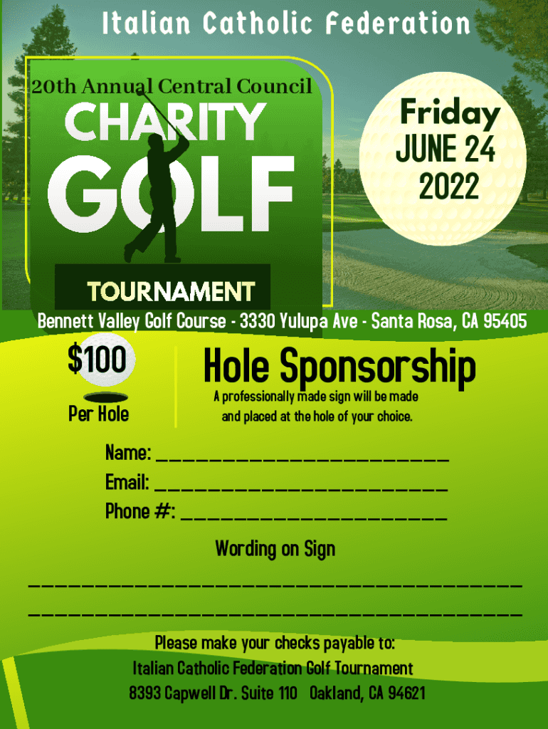 PDF Charity Golf Tournament Flyer - The Italian Catholic Federation Preview on Page 1