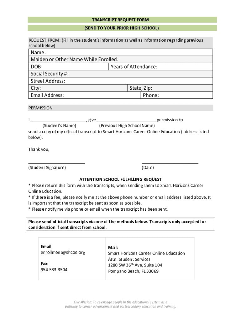 Fillable Online Before you fill out the Transcript Request Form: 1. Go ...