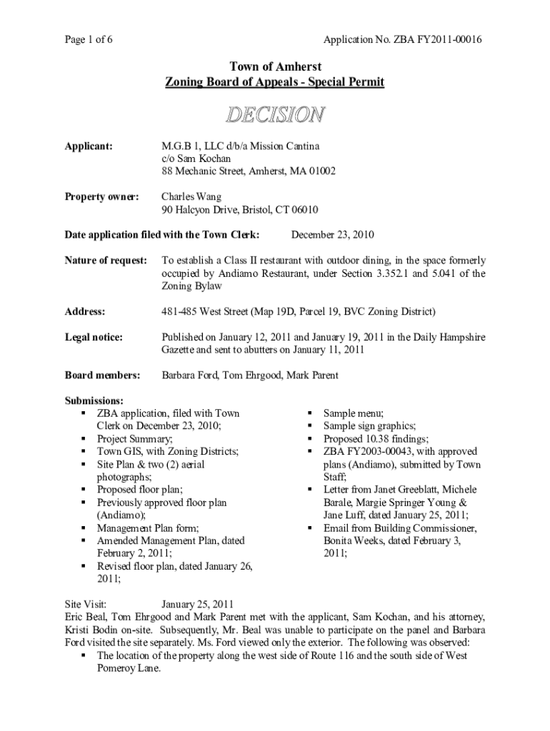 Fillable Online 1 AMHERST ZONING BOARD OF ADJUSTMENT 2 R Town of