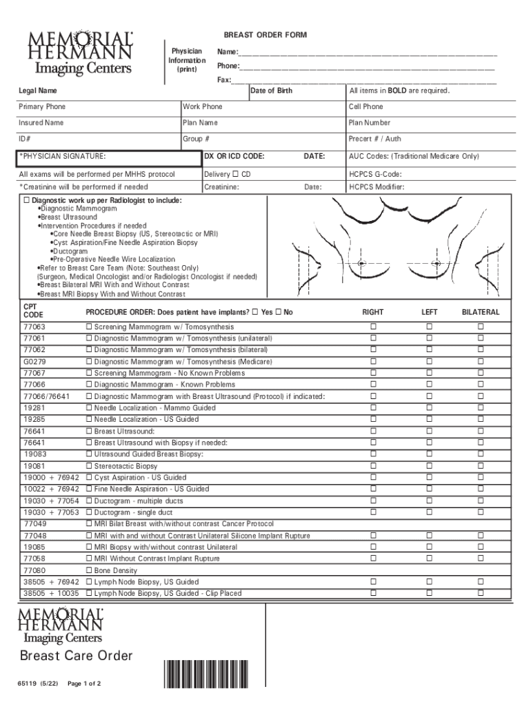 breast order form Preview on Page 1