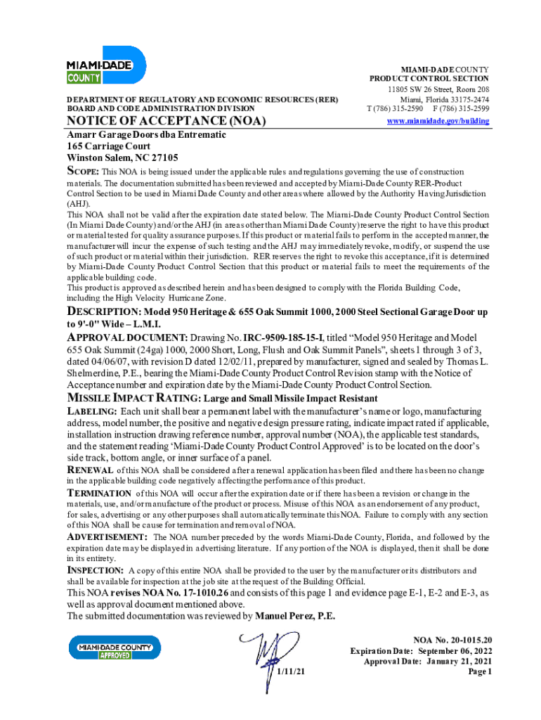 Fillable Online www.miamidade.gov building libraryPRODUCT CONTROL NOTICE OF ACCEPTANCE