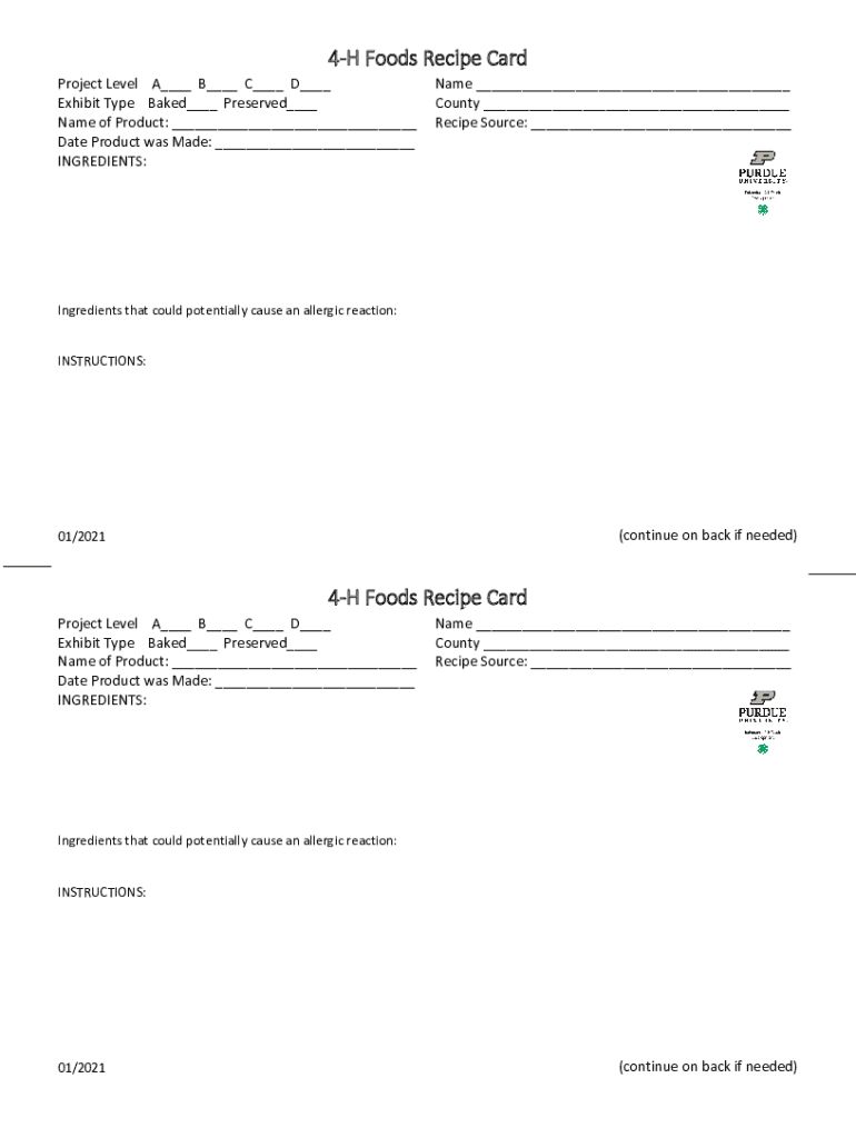 Fillable Online extension purdue extension.purdue.edufoodsrecipecard