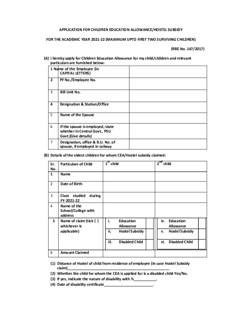 Fillable Online Children Education Allowance Form PDFChild Education