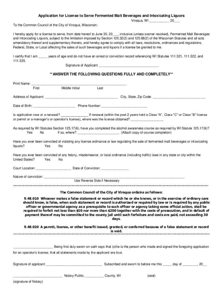 Fillable Online Application For License To Serve Fermented Malt