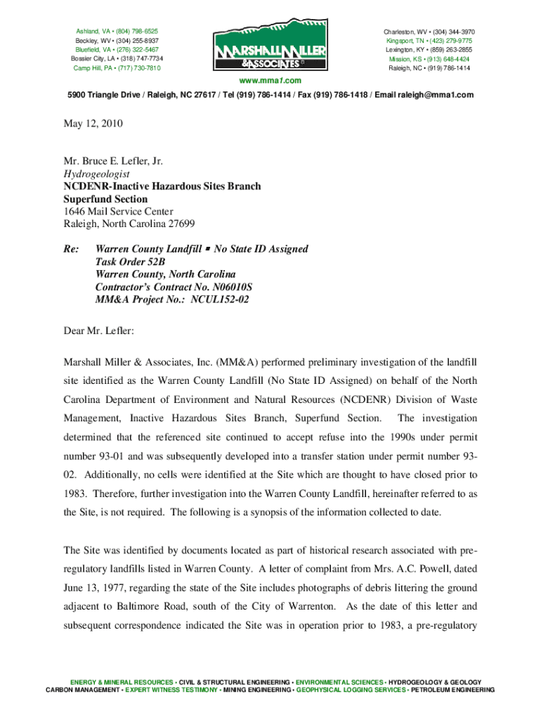 Fillable Online Warren County Landfill Report Letter No further