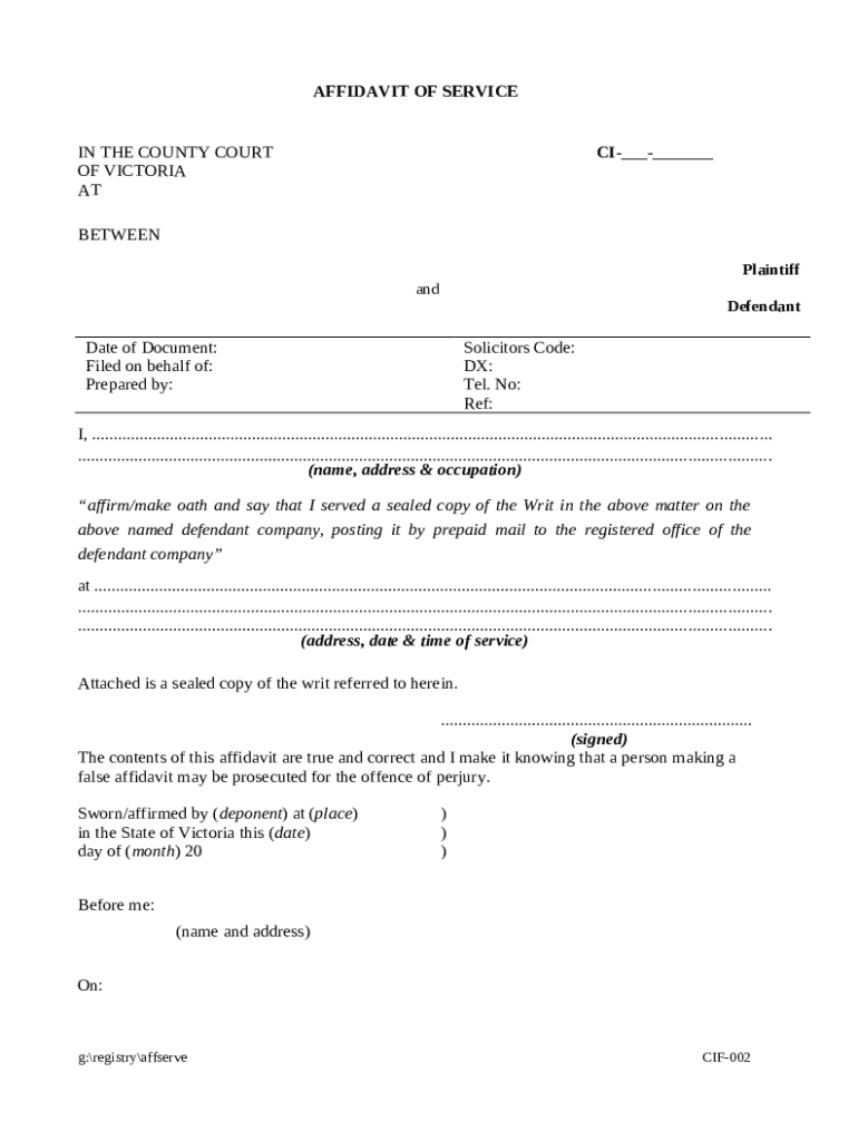 Affidavit of service writ Company- Prescribed Doc Template | pdfFiller