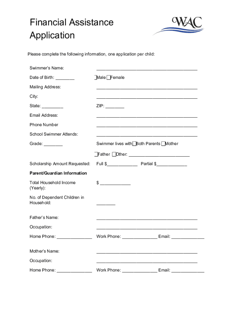 financial assistance application Preview on Page 1