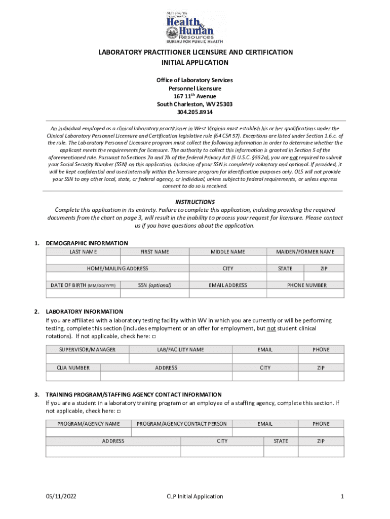 Fillable Online dhhr wv State Licensing for Medical Laboratory