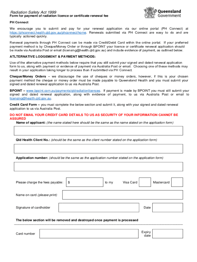 Fillable Online Form for payment of radiation licence or certificate
