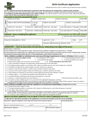 Minnesota Birth Certificate Application