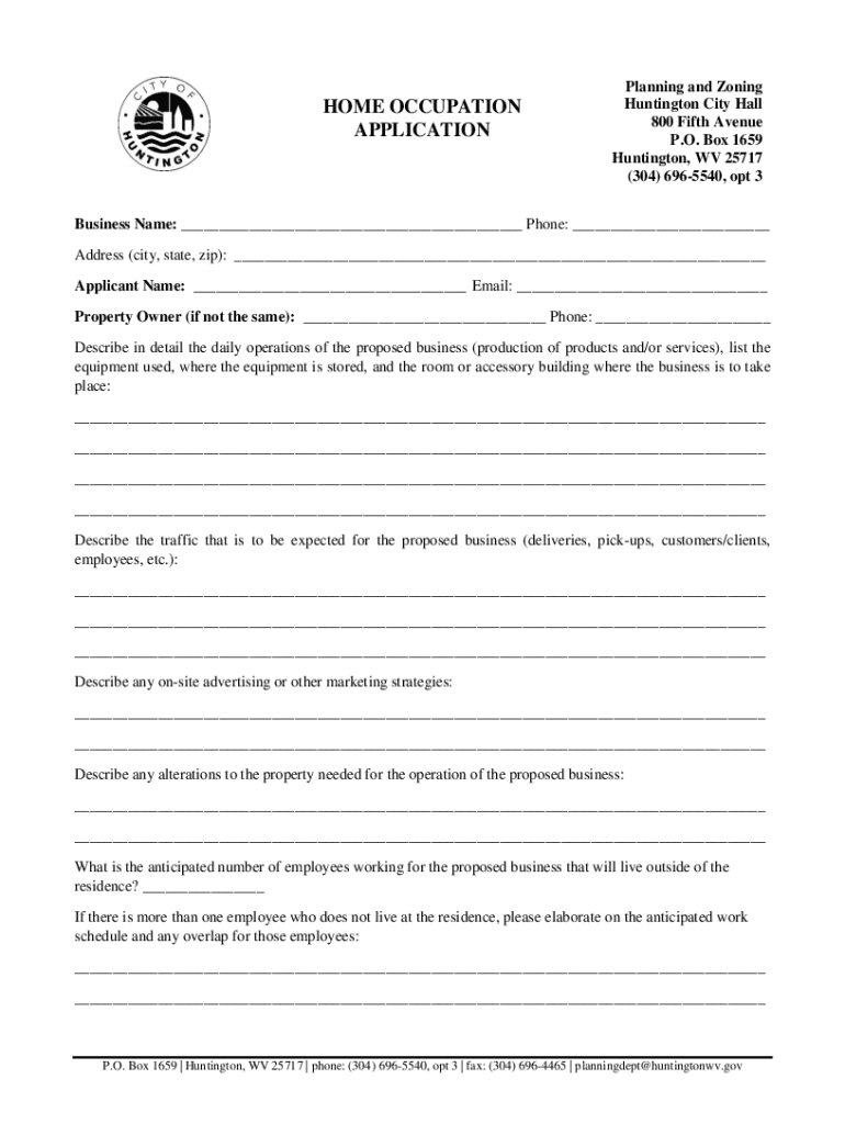 Fillable Online HOME OCCUPATION Planning and Zoning INSTRUCTIONS