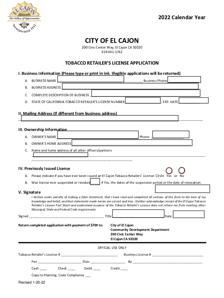 Fillable Online Tobacco Retailer's License Application FACT SHEET Fax
