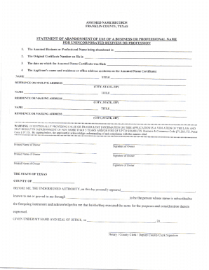 Fillable Online Form 504 - Abandonment of Assumed Name Certificate Fax ...