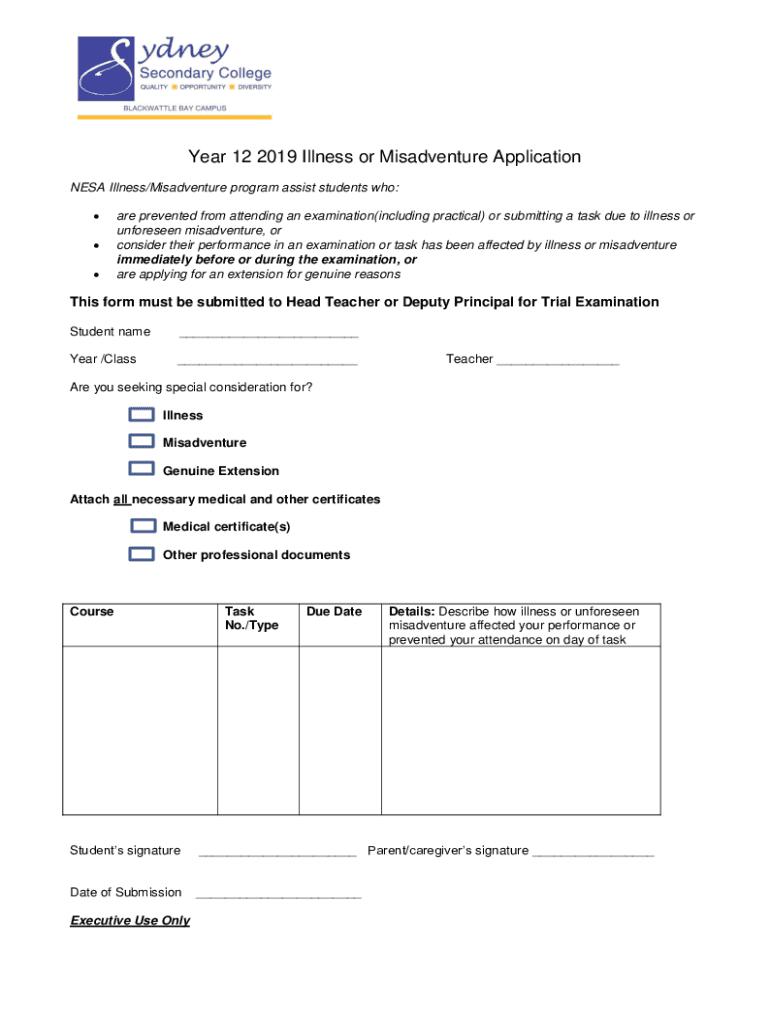 Fillable Online ace.nesa.nsw.edu.aufilessectionpdfsHigher School Certificate illness