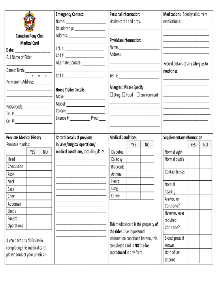 Pony club medical form Fill out & sign online DocHub
