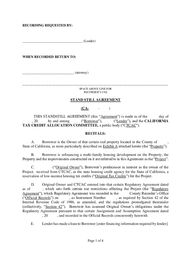 Fillable Online Stand Still Agreement Template. Stand Still Agreement