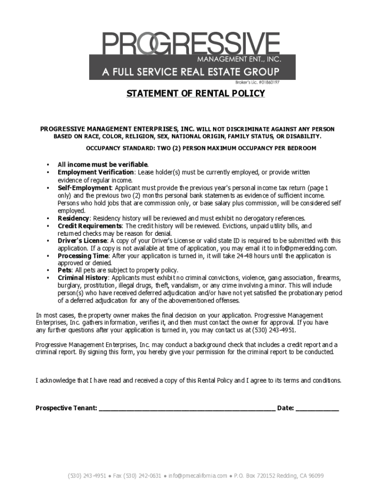 Fillable Online Statement of Rental Policy.doc Fax Email Print pdfFiller