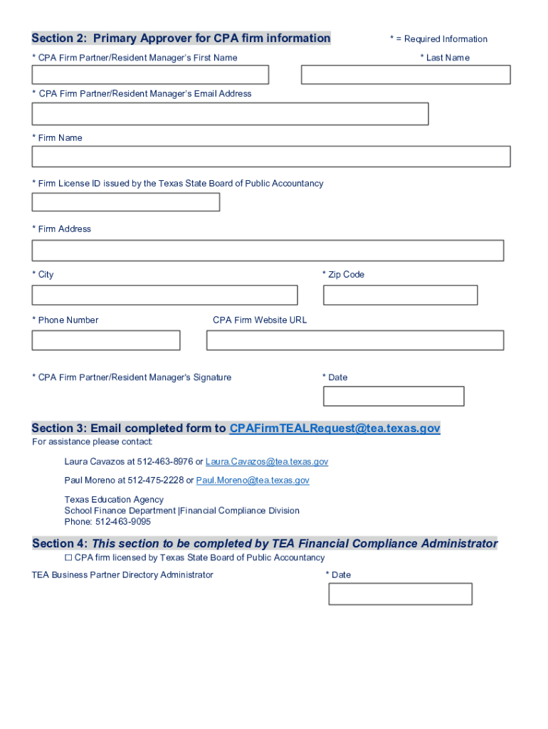 Fillable Online TEAL CPA Firm Primary Approver Request for Access