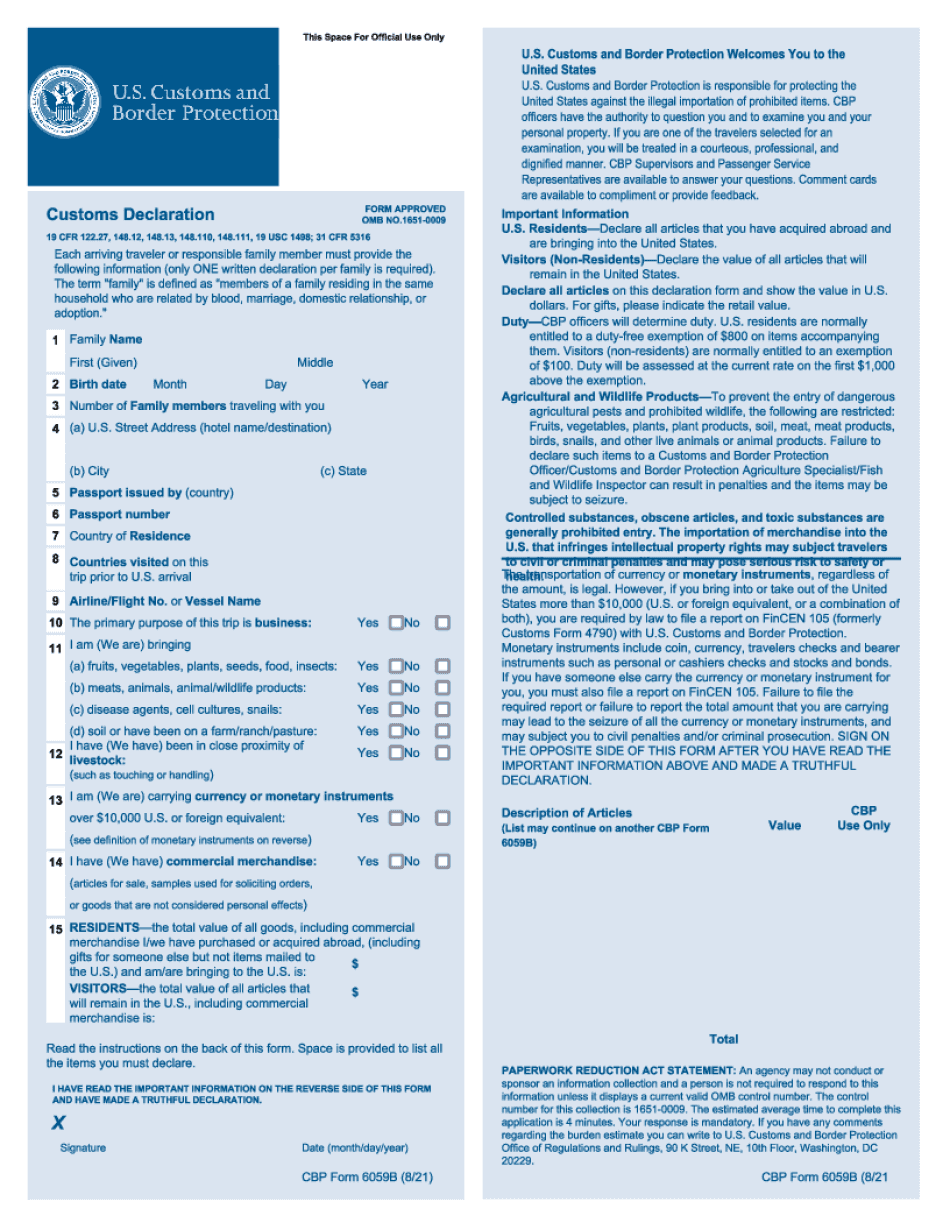 Basics of CBP 6059B  Form