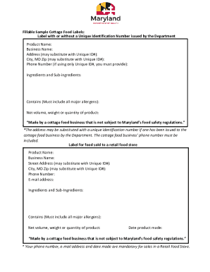 Fillable Sample Cottage Food Labels: Label with or without a ...