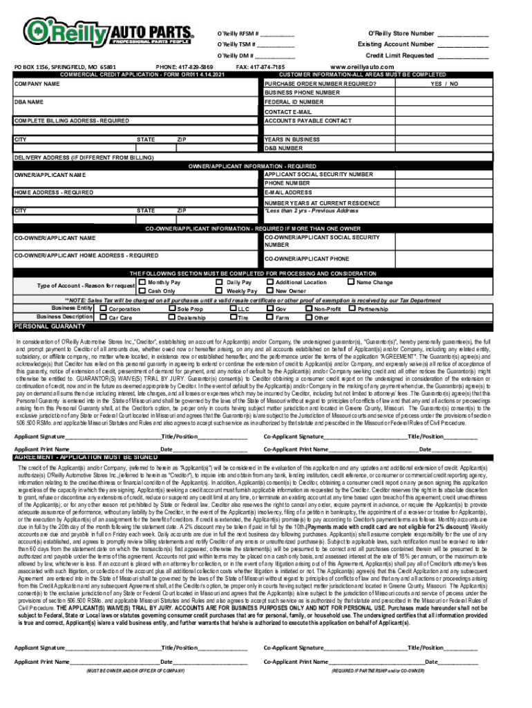 20212024 Form OReilly Auto Parts OR011 Fill Online, Printable