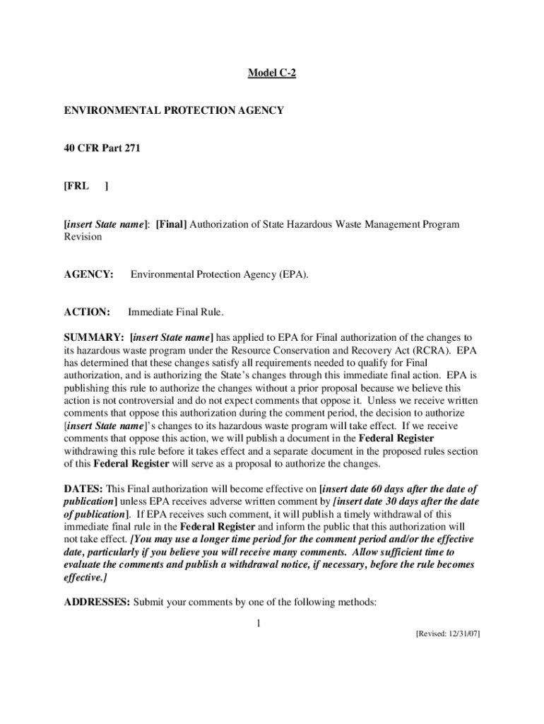 Fillable Online Model C2 Example Document. Example Federal Register
