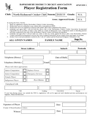 Fillable Online HDCA Player Rego Form Fax Email Print pdfFiller Fillable Online HDCA Player Rego Form Fax Email Print pdfFiller