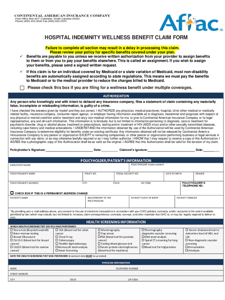 aflac hospital wellness benefit claim form Preview on Page 1