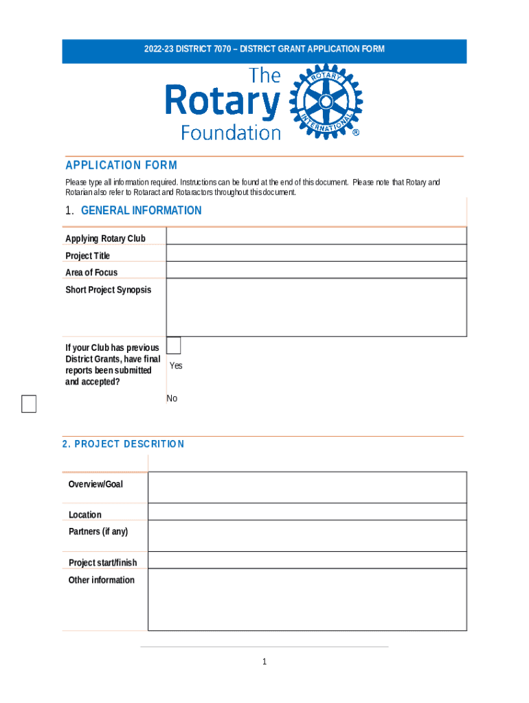 202223 DISTRICT 7070DISTRICT GRANT APPLICATION Doc Template pdfFiller