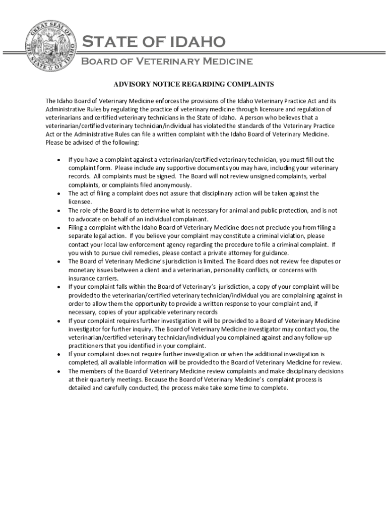 Fillable Online VETERINARY PRACTICE ACT STATE OF IDAHO Fax Email Print