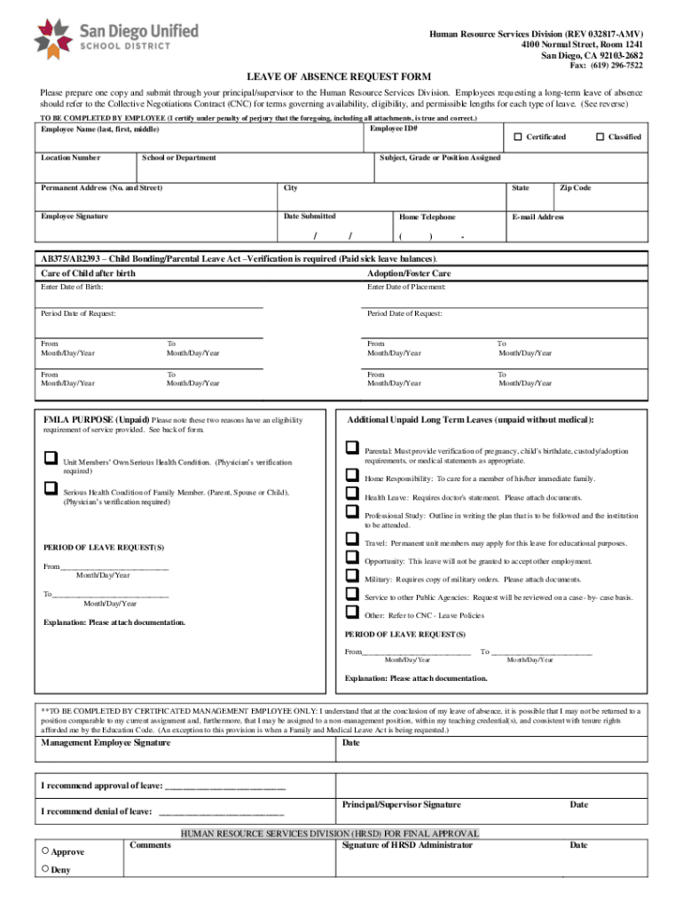 Human Resource Services Division (REV 032817-AMV) 4100 Normal Street Preview on Page 1