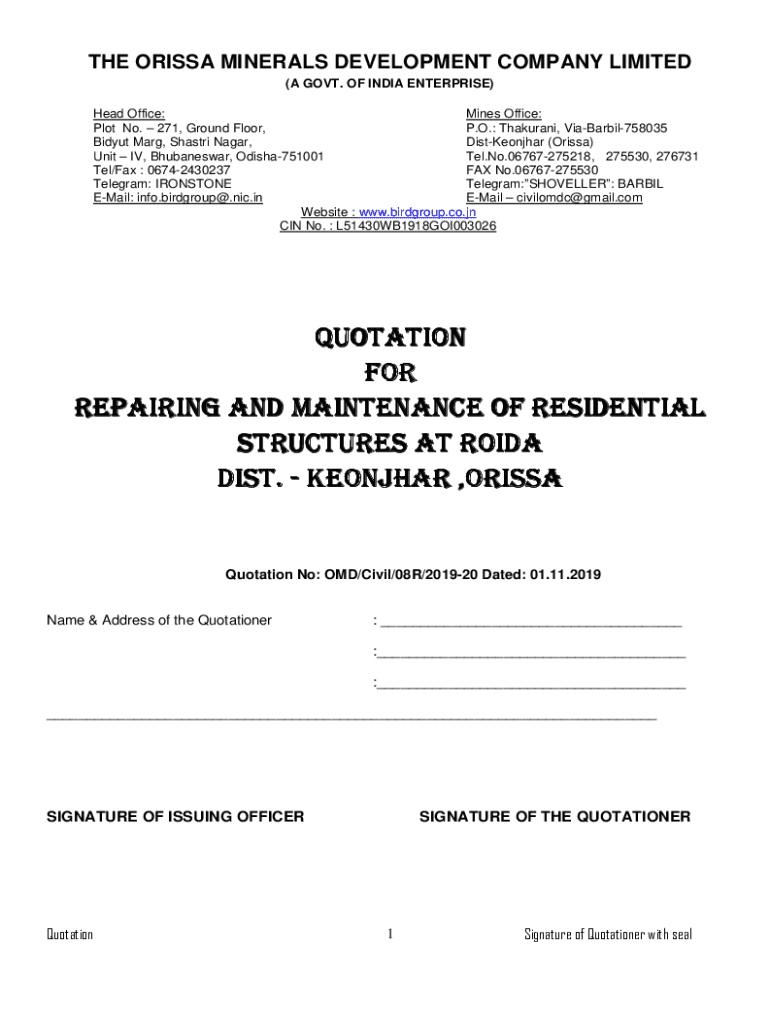 Fillable Online Quotation for official & residential structure 08 R Fax