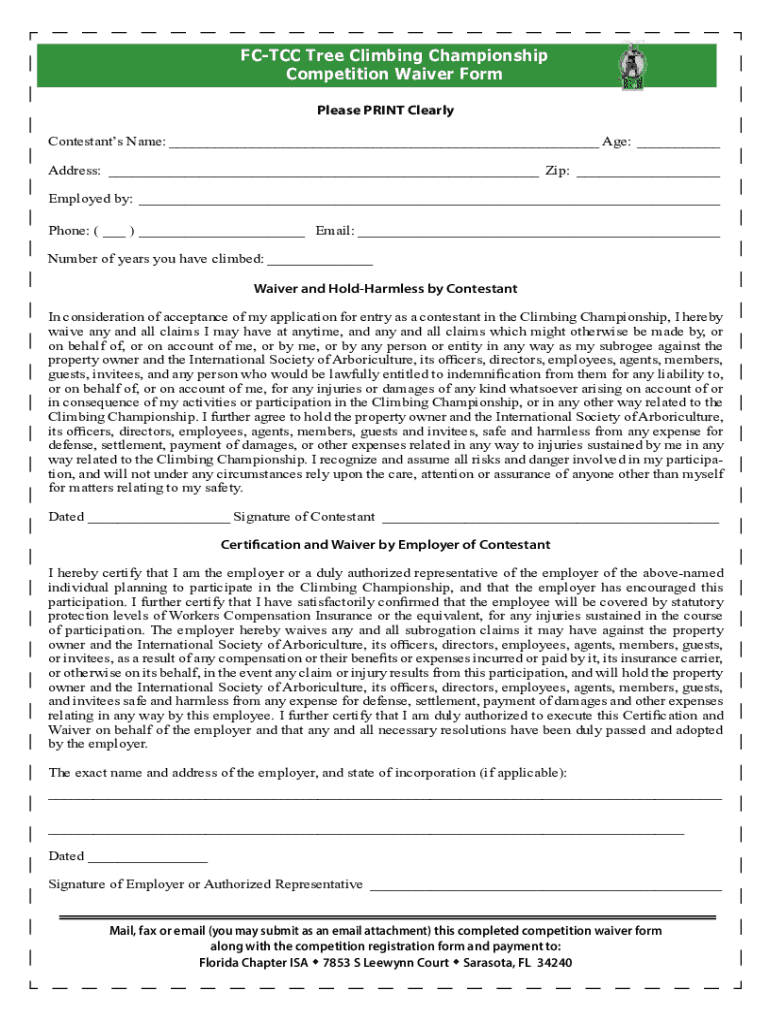 Fillable Online TCC Climber WaiverFCTCC Tree