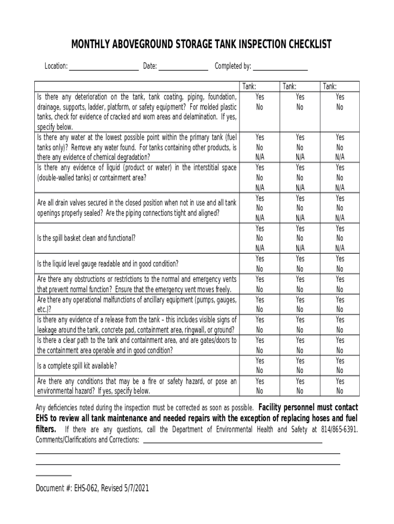 Inspections Standard Operating Procedure 5 Aboveground Storage Tanks