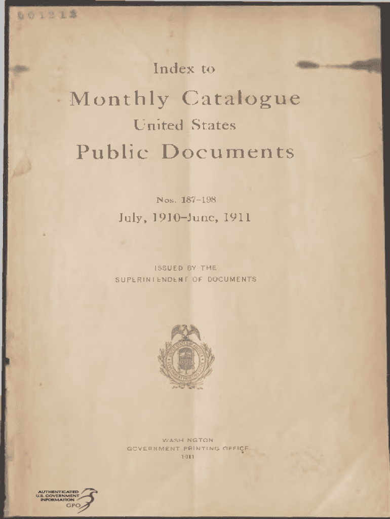 Fillable Online Monthly catalogue, United States public documents, July