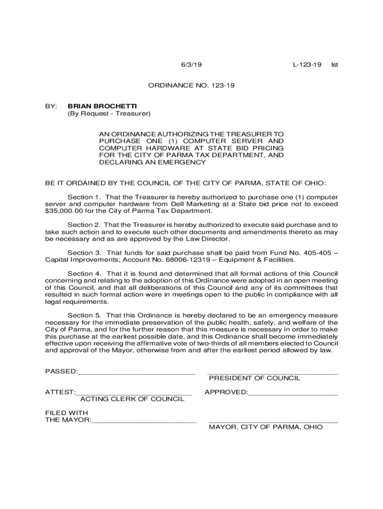 Fillable Online 6/3/19 L12319 lst ORDINANCE NO. 12319 BY BRIAN
